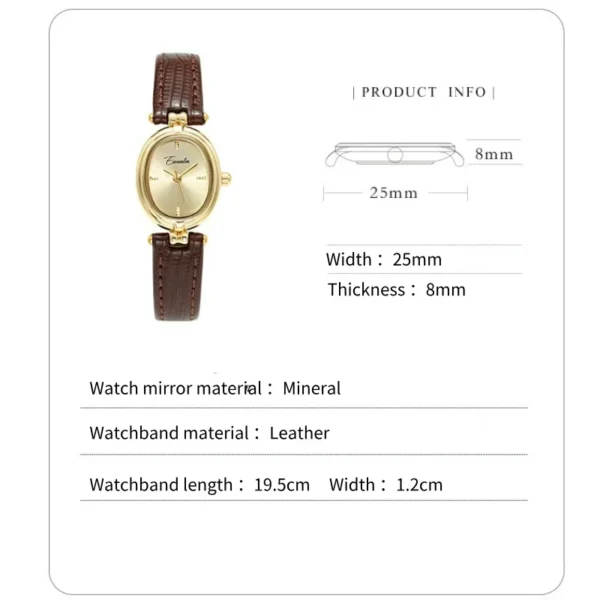 Quartz Watch for Women's Miyota Movement Retro Round Watch with Brushed Dial and Leather Strap 10 Meter Water Repellent 2