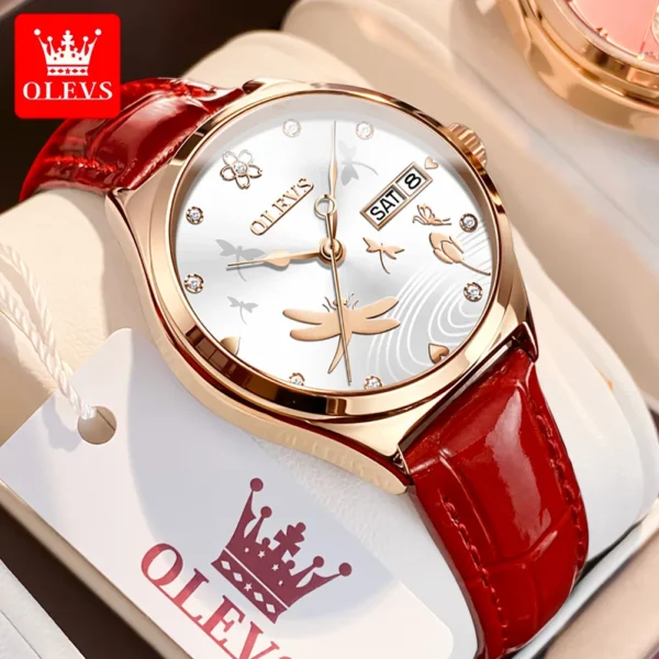 OLEVS Brand 2025 New Fashion Women Automatic Mechanical Watch Luxury Leather Strap Elegant Ladies Watch Waterproof Clock Reloj 1