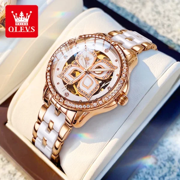 OLEVS 6612 Original Diamond Four Leaf Clover Elegant Automatic Women’s Watch 1