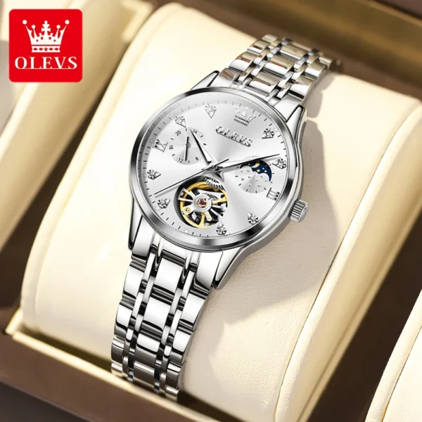 OLEVS 6608 Top Brand Elegant Fashion Hollow Automatic Women’s Steel Watch 1