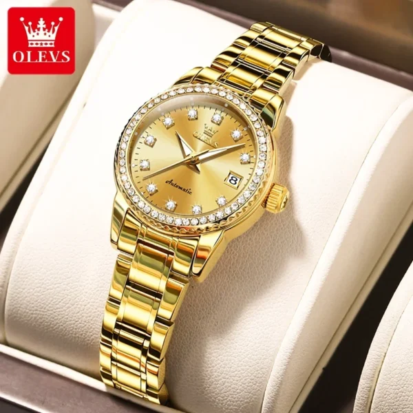 OLEVS Elegant Diamond Calendar Automatic Women’s Stainless Steel Watch 1