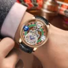 PINDU New Celestial Roulette Quartz Curved Mirror Globe Leather Watch 3