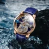 PINDU Design Celestial Curved Mirror Transparent Roman Leather Watch 5