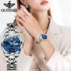 OUPINKE Fashion Silver Blue Automatic Mechanical Watch Women's Watches Ladies Creative Steel Women's Bracelet Watches Female 5