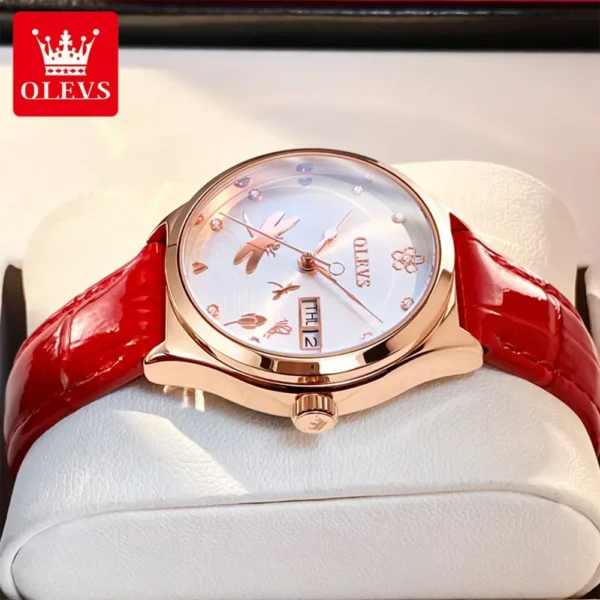 OLEVS Luxury Fashion Dragonfly Skeleton Automatic Women’s Leather Watch 2