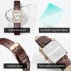 OUPINKE 3182 Simple Women's Watches Elegant Rectangular Dial Quartz Watch Leather strap Date Waterproof Original Lady Wristwatch 5