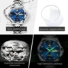 OUPINKE Fashion Silver Blue Automatic Mechanical Watch Women's Watches Ladies Creative Steel Women's Bracelet Watches Female 6