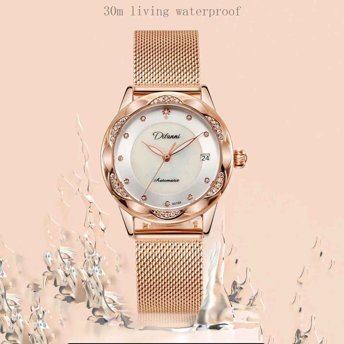 Women's Brand Mechanical Watches Automatic Crystal Diamond Wristwatch Lady Waterproof Fashion Casual Luminous Calendar Date Clock 3