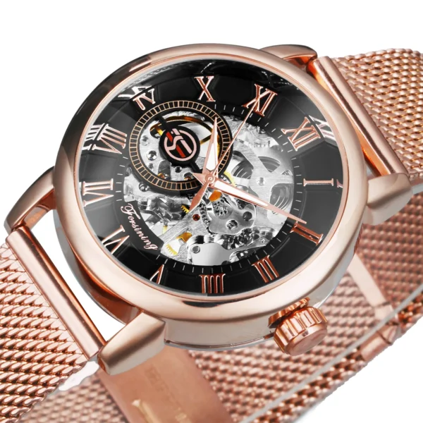 Forsining Top Brand Fashion Elegant Skeleton Rose Gold Women’s Steel Watch 1