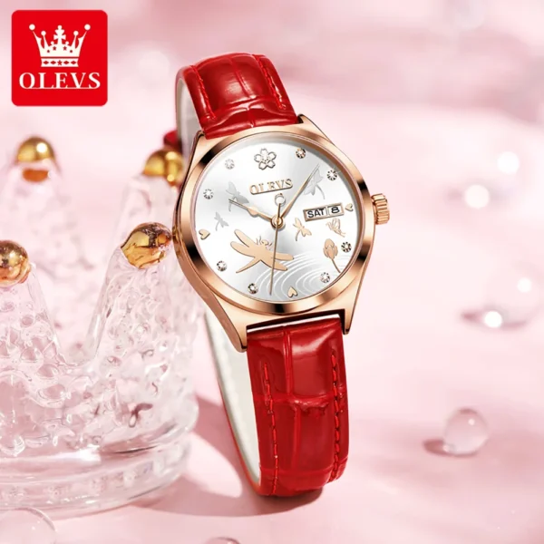 OLEVS Brand 2025 New Fashion Women Automatic Mechanical Watch Luxury Leather Strap Elegant Ladies Watch Waterproof Clock Reloj 2