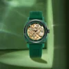 New Women's Gold Green Tape Simple Style Fashionable Gorgeous Luminous Carving Fully Automatic Mechanical Watch 3