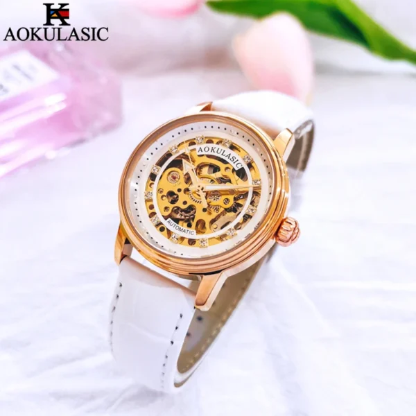AOKULASIC Elegant High-Quality Luxury Skeleton Automatic Women’s Watch 1