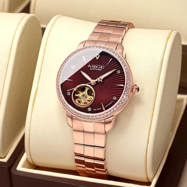 MIGE Original Miyota Automatical Mechanical Watch for Women's Waterproof Diamond Sapphire 18K Gold Stainless Steel Wristwatch 2