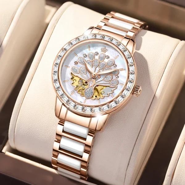 Luxury Mechanical Women's Watches ORKINA Designer Skeleton Elegant Ceramics Strap Waterproof Ladies Wristwatches Girls Dress Watch 2