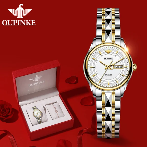 OUPINKE 3170 Original Women's Watch Japan Automatic Mechanical Wrist Watch for Woman Luxury Elegant Dual Calendar Ladies Watches 1