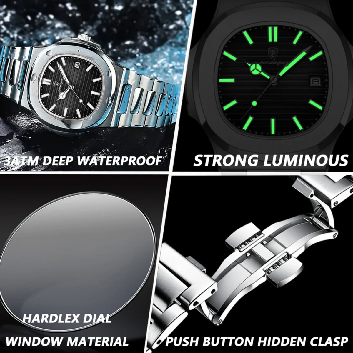 POEDAGAR Top Luxury Brand Man Watch Sports Waterproof Luminous Date Men Wristwatch Square Dial Quartz Men's Watches High Quality 4