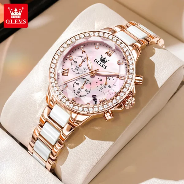 OLEVS 9999 Elegant Women Watch Multi functional Calendar Diamond Watch Simple Bracelet Set Luxury Brand Women Quartz Watch Reloj 1