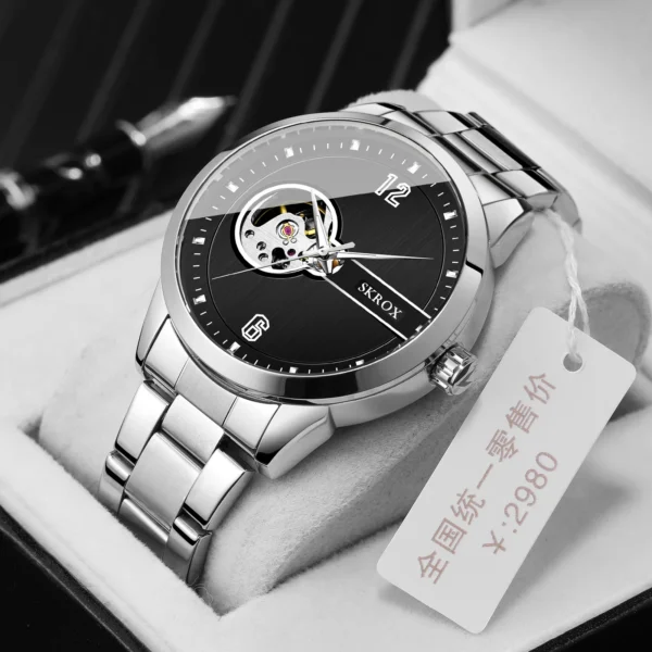 SKROX Original Top Brand Luxury Stainless Steel Skeleton Automatic Movement Male Watch for Men Mechanical Elegant Wrist Watches 2