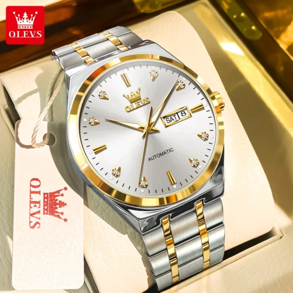 OLEVS Classic Simplicity Men's Watches Business Automatic Mechanical Watch Waterproof Dual Calendar Stainless steel Brand Watch 1