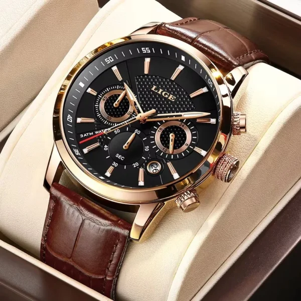 LIGE Watch Men Fashion Sports Quartz Clocks Mens Watches Top Brand Leather Military Waterproof Date Watch Relogio Masculino 1