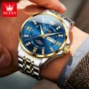 OLEVS Top Brand Men's Watches Week Calendar Stainless Steel Strap Waterproof Luminous Quartz Watch for Man Fashion Wristwatch 3