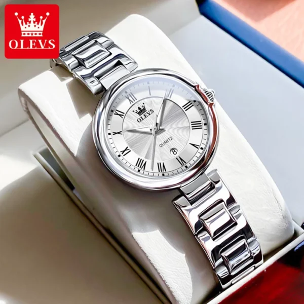 OLEVS Top Brand Women's Watches Fashion Dress Original Quartz Watch for Lady Waterproof Stainless Steel Luminous Simple Casual 2