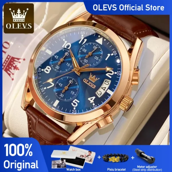OLEVS Luxury Men's Watches Waterproof Luminous Quartz Wrist watch Leather Date Sports Top Brand Male Watch for Men Relogio 1