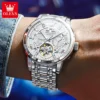 OLEVS Men's Watches Skeketon Flywheel Automatic Mechanical Original Wristwatch for Man Waterproof Luminous Perpetual Calendar 4