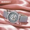 OUBAOER Ladies Mechanical Watch Automatic Skeleton Leather Strap Fashion Diamond Crystal Evening Banquet Dress Watches for Women 2
