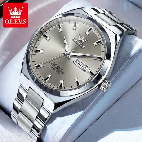OLEVS Men's Watches Fine Steel Fashion Original Automatic Mechanical Wristwatch Waterproof Luminous Date Business Watch for Man 2