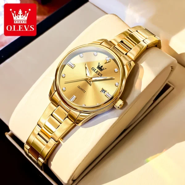 OLEVS Elegant  Fashion Brand Women's Watches Gold Waterproof cCalendar Quartz Watch for Lady Stainless Steel Original Wristwatch 1