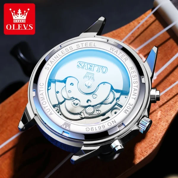 OLEVS Skeleton Men's Watches Date Prism Mirror Automatic Mechanical Watch for Man Waterproof Butterfly Buckle Brand Wristwatch 2