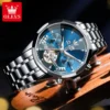 OLEVS Skeleton Men's Watches Date Prism Mirror Automatic Mechanical Watch for Man Waterproof Butterfly Buckle Brand Wristwatch 4
