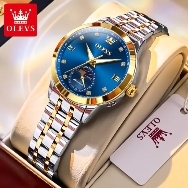 OLEVS Original Brand Moon Phase Women's Watches Fashion Automatic Mechanical Watch 30m Waterproof Date Luminous Top Wrist Watch 1
