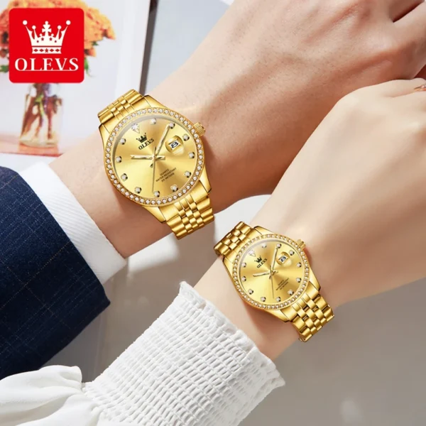 OLEVS Luxury Couple Watches Top Brand Original Quartz Watch for Man Waterproof Luminous Date Stainless Steel Classic Fashion 1
