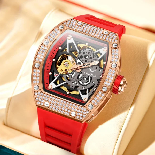 ONOLA Luxury Fashion Watch Hollow Out Fully Automatic Waterproof Men's Mechanical Watch With Diamond 2