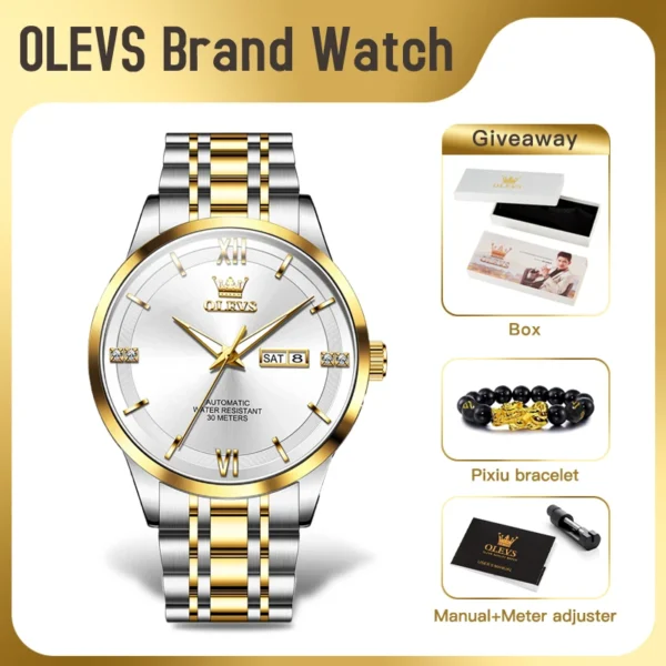 OLEVS 7061 Mens Watch Original Automatic Mechanical Watch Large Dial Waterproof Luminous Reloj Dual Calendar Watches Luxury Men 2