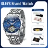 OLEVS 6690 Mens Watch Original Brand Tourbillon Multifunctional Mechanical Watch Astral Dial Watches For Men Moon Phase Reloj 2