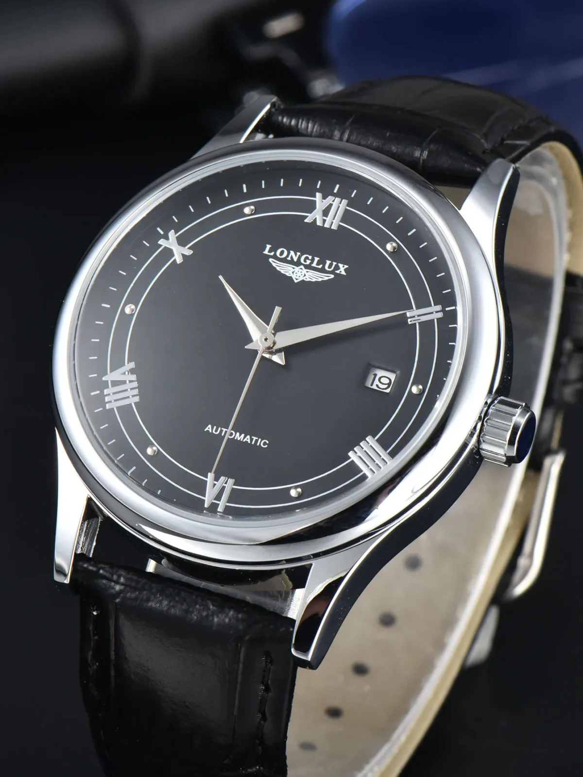 LONGLUX automatic man watch wholesale mechanical watches simple versatile date waterproof fashion leather man watch men gift 1