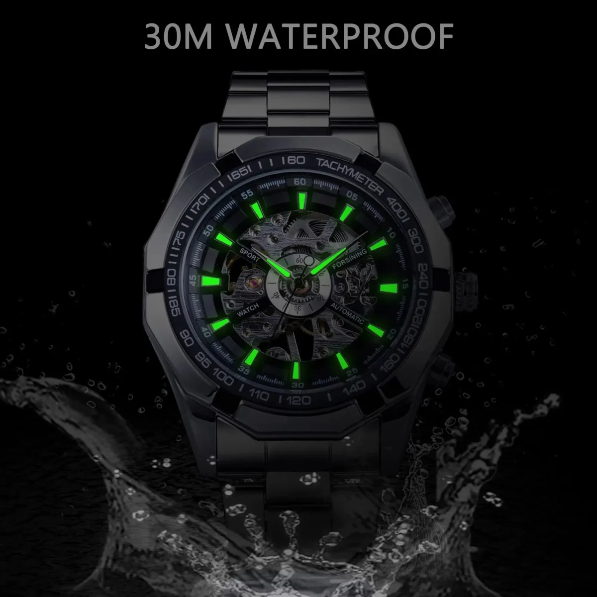 Forsining 2021 Stainless Steel Waterproof Mens Skeleton Watches Top Brand Luxury Transparent Mechanical Sport Male Wrist Watches 4