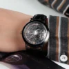 OBLVLO Luxury Retro 45mm Dial Skeleton Automatic Watches For Men Calfskin Strap Mineral Crystal Waterproof Mechanical Watch VM 5
