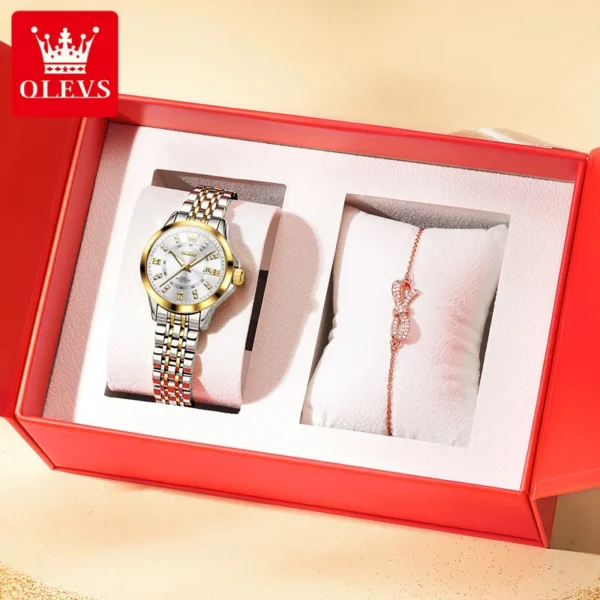 OLEVS Brand Romantic Gift Box Bracelet Set Women's Watches Elegant Waterproof Fashion Luminous Quartz Watch Calendar Wristwatch 2