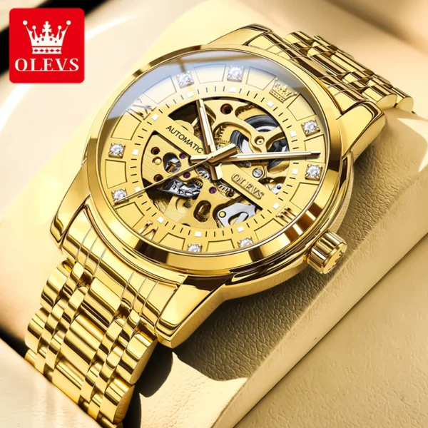 OLEVS 9901 Mens Watches Original Fashion Luxury Hollowing Automatic Mechanical Watch Waterproof Luminous Watch For Man Freebie 1