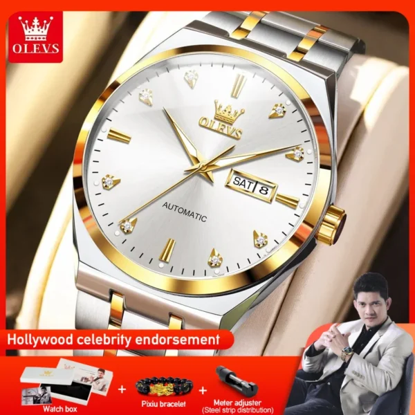 OLEVS 9811 Mens Watch Original Luxury Waterproof Luminous Automatic Mechanical Watch Reloj Watch For Man Dual Calendar Watch Box 1