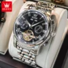 OLEVS Mechanical Men Watches Automatic Stainless Steel Waterproof Date Week Green Fashion Classic Wrist Watches 6607 2