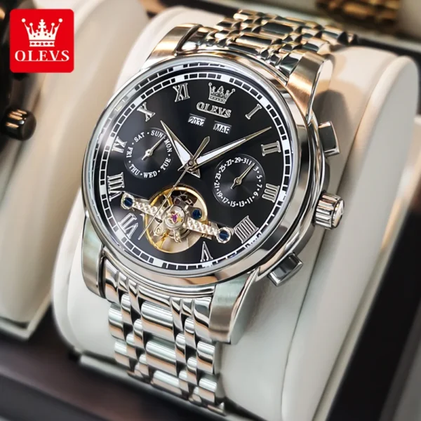 OLEVS Mechanical Men Watches Automatic Stainless Steel Waterproof Date Week Green Fashion Classic Wrist Watches 6607 2
