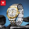 OLEVS Men's Watches Original Dual Calendar Waterproof Stainless Steel Automatic Mechanical Watch Fashion Diamond Scale Man Watch 4