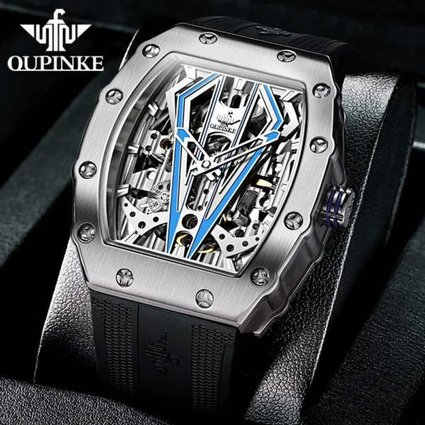 OUPINKE Mens Watches Luxury Brand Automatic Mechanical Wristwatch Fashion Skeleton Silicone Strap Sports Waterproof  Watch Men 2