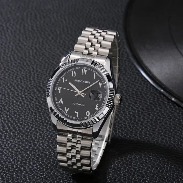 Luxury Steel Arabic Numbers Watches Automatic Movement Urdu Numerals Mechanical Wristwatch Men Waterproof Erkek Saatleri 1