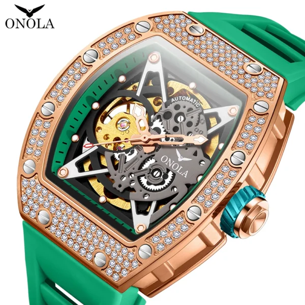 ONOLA Luxury Fashion Watch Hollow Out Fully Automatic Waterproof Men's Mechanical Watch With Diamond 1